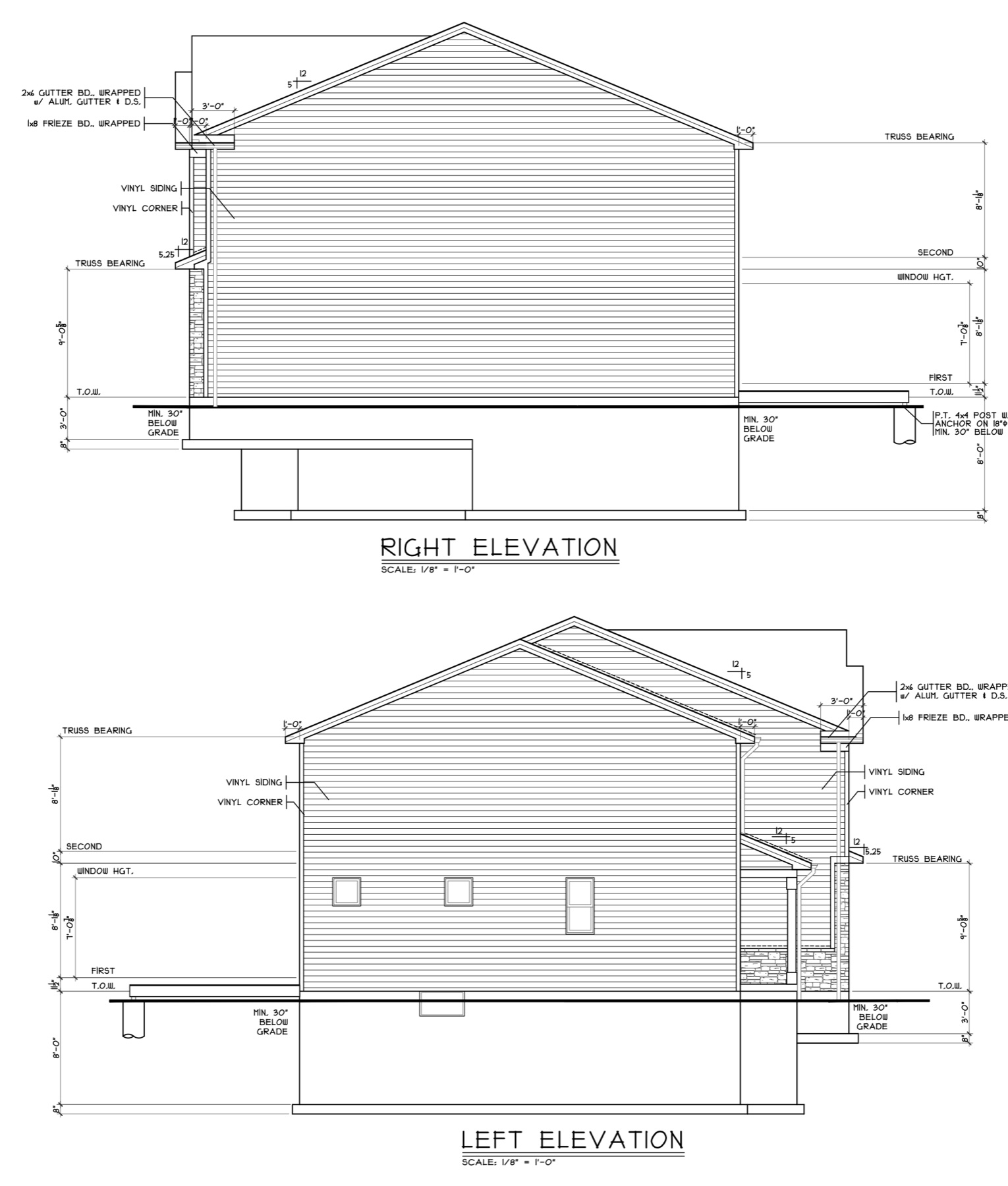 Left and right side elevation drawings of the two-story home
