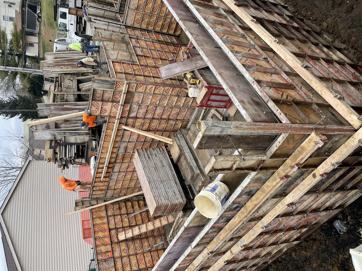 Wood forms and rebar set for a new foundation