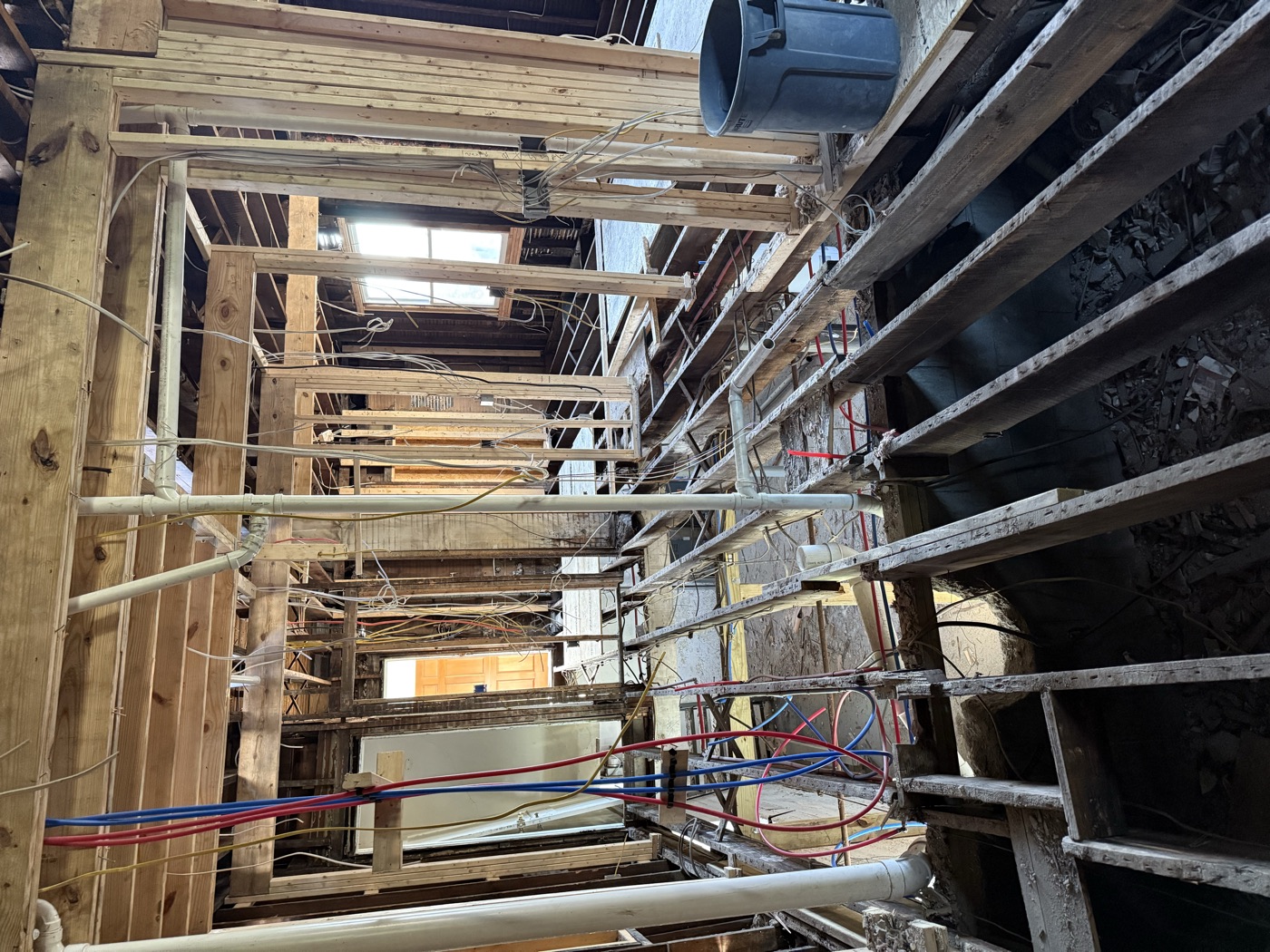 Wall and floor framing inside a house during construction